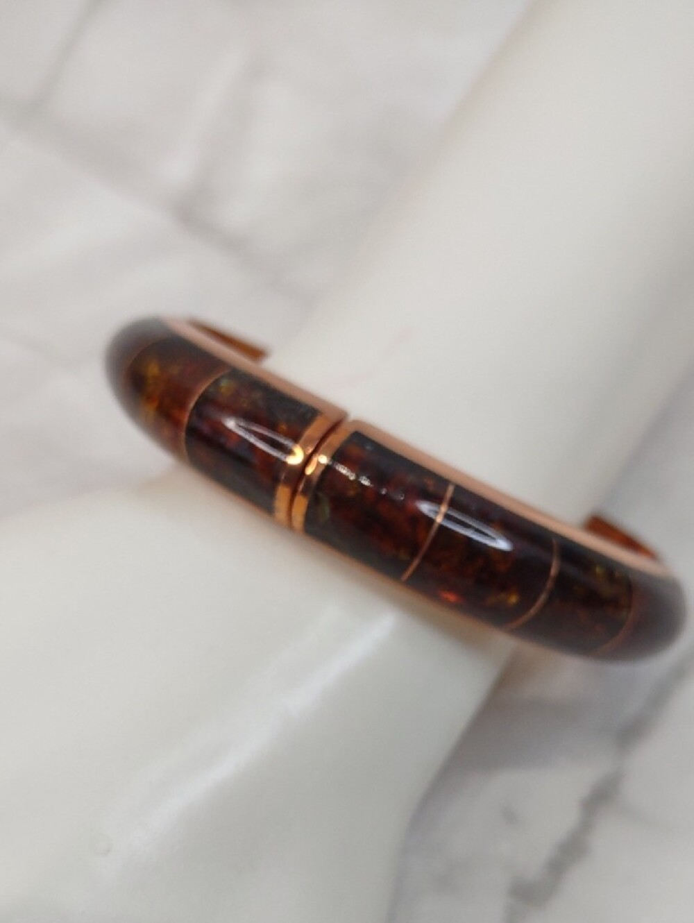 Jay King Copper/Amber Inlay Hinged Bangle Bracelet - Picture 4 of 7